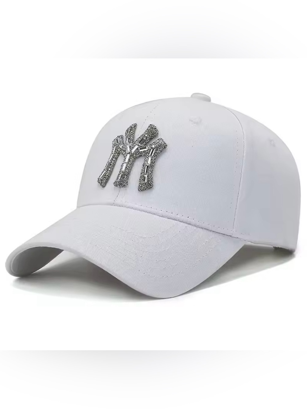 White Crystal-Embellished Baseball Cap